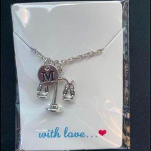 Justice Scale Necklace with Letter 'M'